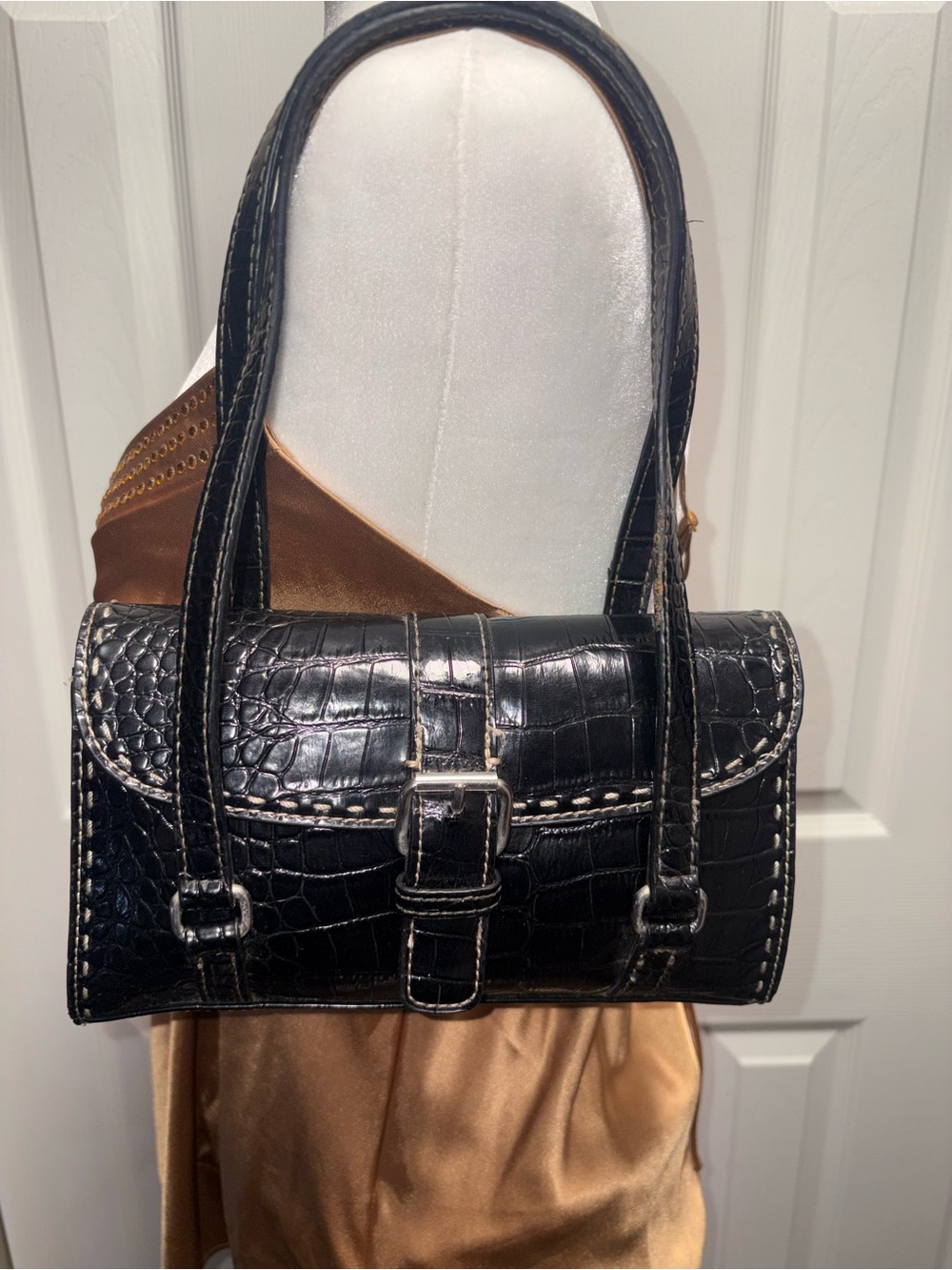 Liz Claiborne Black Croc-Embossed Mini Shoulder Bag with Buckle